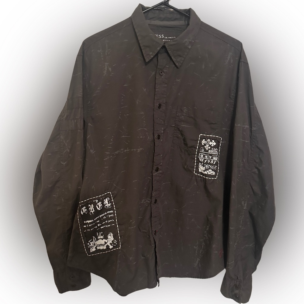 Classic Guess men's button‎ down shirt, XL, distressed black &  white